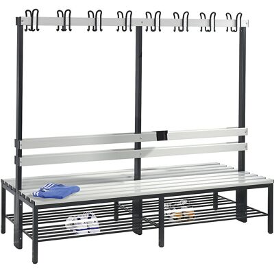 Umkleidebank BASIC, doppelseitig, Kunststoffleisten, Länge 1960 mm, lichtgrau, Schuhrost C+P Umkleidebank BASIC, doppelseitig, Kunststoffleisten, Länge 1960 mm, lichtgrau, Schuhrost C+P