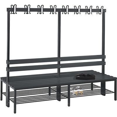 Umkleidebank BASIC, doppelseitig, Kunststoffleisten, Länge 1960 mm, schwarzgrau, Schuhrost C+P Umkleidebank BASIC, doppelseitig, Kunststoffleisten, Länge 1960 mm, schwarzgrau, Schuhrost C+P