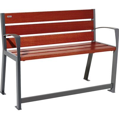 Sitzbank SILAOS® aus Holz, mit Rückenlehne, Länge 1200 mm, mit Armlehnen, mahagoni PROCITY Sitzbank SILAOS® aus Holz, mit Rückenlehne, Länge 1200 mm, mit Armlehnen, mahagoni PROCITY
