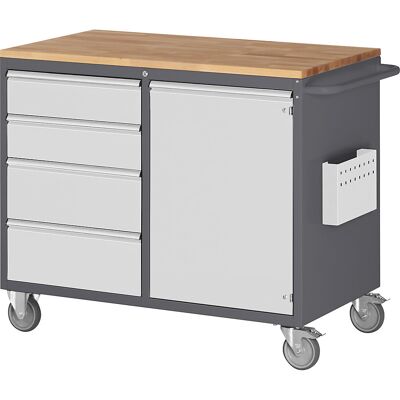 Kompaktwerkbänke, fahrbar, 4 Schubladen, 1 Tür, Holzarbeitsfläche, anthrazit / lichtgrau RAU Kompaktwerkbänke, fahrbar, 4 Schubladen, 1 Tür, Holzarbeitsfläche, anthrazit / lichtgrau RAU