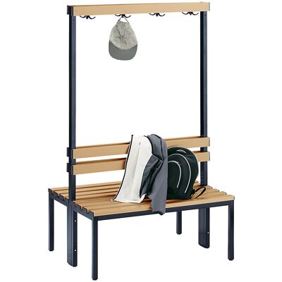 Umkleidebank mit Lehne, doppelseitig, Buchenleisten, Länge 1000 mm Wolf Umkleidebank mit Lehne, doppelseitig, Buchenleisten, Länge 1000 mm Wolf
