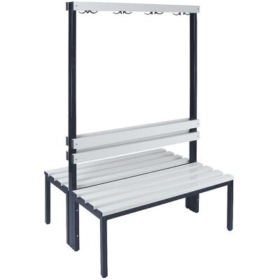 Umkleidebank mit Lehne, doppelseitig, PVC-Leisten, Länge 1000 mm Wolf Umkleidebank mit Lehne, doppelseitig, PVC-Leisten, Länge 1000 mm Wolf