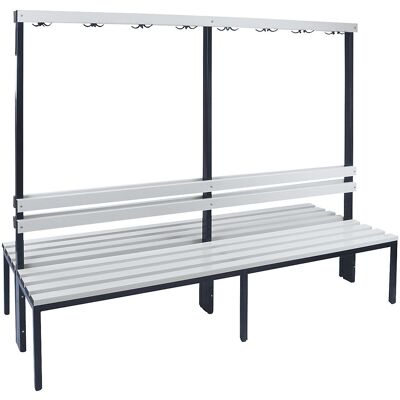 Umkleidebank mit Lehne, doppelseitig, PVC-Leisten, Länge 2000 mm Wolf Umkleidebank mit Lehne, doppelseitig, PVC-Leisten, Länge 2000 mm Wolf