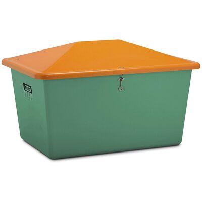 Streugutbehälter aus GfK, Volumen 1100 l, ohne Entnahmeöffnung, Behälter grün CEMO Streugutbehälter aus GfK, Volumen 1100 l, ohne Entnahmeöffnung, Behälter grün CEMO