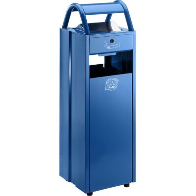 Abfallsammler mit Ascher und Regenschutzdach, Volumen 35 l, BxHxT 300 x 960 x 250 mm, blau RAL 5010 VAR Abfallsammler mit Ascher und Regenschutzdach, Volumen 35 l, BxHxT 300 x 960 x 250 mm, blau RAL 5010 VAR