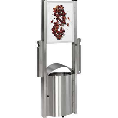 Abfallsammler mit Ascher und Werbefläche, Volumen 50 l, HxBxT 1800 x 710 x 350 mm, Edelstahl VAR Abfallsammler mit Ascher und Werbefläche, Volumen 50 l, HxBxT 1800 x 710 x 350 mm, Edelstahl VAR