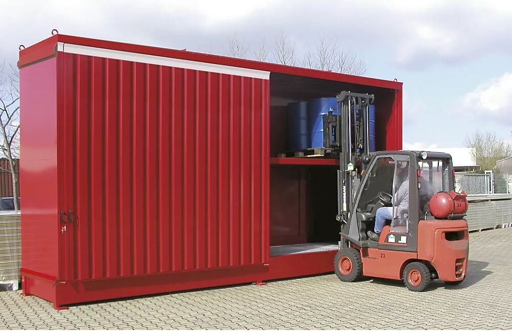 EUROKRAFTpro Gefahrstoff-Regalcontainer Kapazität 32 x 200-l-Fässer rot