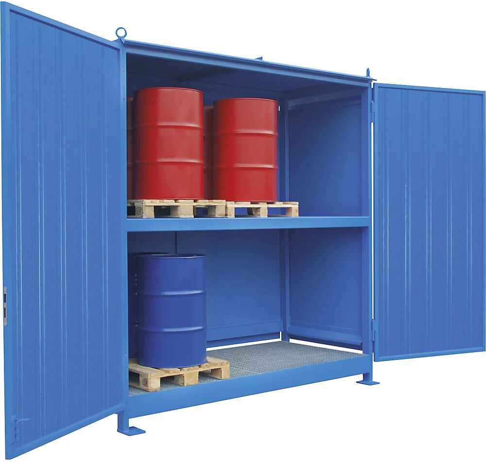 EUROKRAFTpro Gefahrstoff-Regalcontainer Kapazität 16 x 200-l-Fässer blau