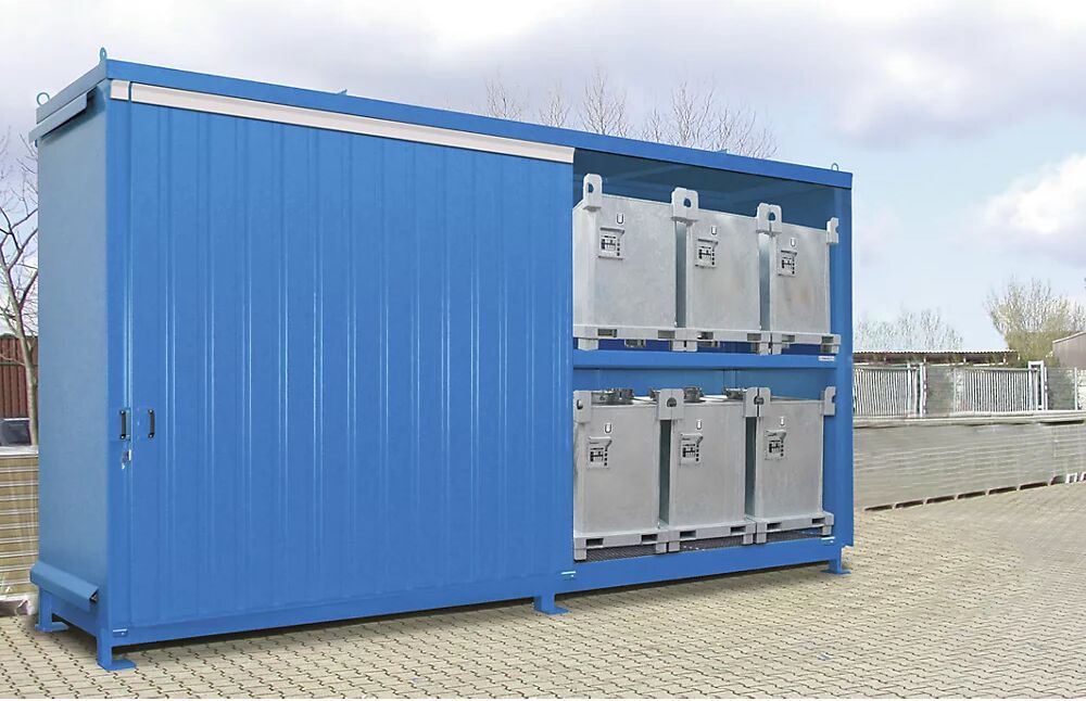 EUROKRAFTpro Gefahrstoff-Regalcontainer Kapazität 12 x 1000-l-IBC/KTC blau