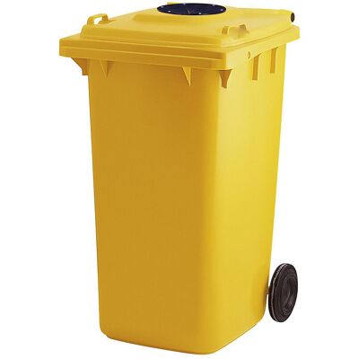 kaiserkraft Mülltonne mit Einwurf, 240 l, für Glas, Flaschen, Dosen, gelb kaiserkraft Mülltonne mit Einwurf, 240 l, für Glas, Flaschen, Dosen, gelb