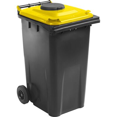 kaiserkraft Mülltonne DIN EN 840 mit Einwurfloch, 240 l, für Glas, Flaschen, Dosen, anthrazit, Deckel gelb kaiserkraft Mülltonne DIN EN 840 mit Einwurfloch, 240 l, für Glas, Flaschen, Dosen, anthrazit, Deckel gelb