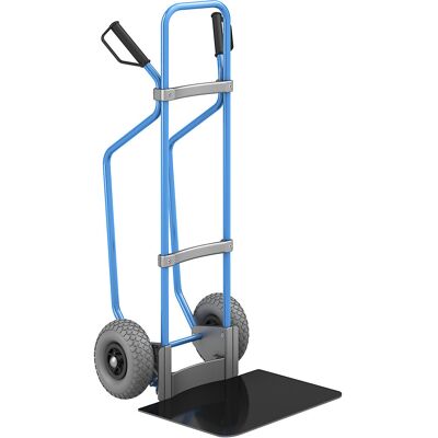 Sackkarre mit Kufen, blau, Schaufel-BxT 450 x 500 mm, schwarz, PU-Bereifung, ab 5 Stk eurokraft pro Sackkarre mit Kufen, blau, Schaufel-BxT 450 x 500 mm, schwarz, PU-Bereifung, ab 5 Stk eurokraft pro