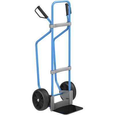 Sackkarre mit Kufen, blau, Schaufel-BxT 280 x 250 mm, schwarz, Vollgummibereifung, ab 5 Stk eurokraft pro Sackkarre mit Kufen, blau, Schaufel-BxT 280 x 250 mm, schwarz, Vollgummibereifung, ab 5 Stk eurokraft pro