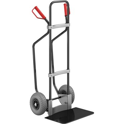 Sackkarre mit Kufen, schwarz, Schaufel-BxT 450 x 350 mm, schwarz, PU-Bereifung, ab 5 Stk eurokraft pro Sackkarre mit Kufen, schwarz, Schaufel-BxT 450 x 350 mm, schwarz, PU-Bereifung, ab 5 Stk eurokraft pro