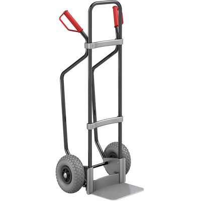 Sackkarre mit Kufen, schwarz, Schaufel-BxT 280 x 250 mm, verzinkt, PU-Bereifung, ab 5 Stk eurokraft pro Sackkarre mit Kufen, schwarz, Schaufel-BxT 280 x 250 mm, verzinkt, PU-Bereifung, ab 5 Stk eurokraft pro