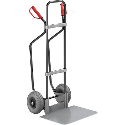 Sackkarre mit Kufen, schwarz, Schaufel-BxT 450 x 500 mm, verzinkt, PU-Bereifung, ab 5 Stk eurokraft pro Sackkarre mit Kufen, schwarz, Schaufel-BxT 450 x 500 mm, verzinkt, PU-Bereifung, ab 5 Stk eurokraft pro