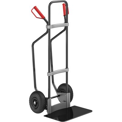 Sackkarre mit Kufen, schwarz, Schaufel-BxT 450 x 350 mm, schwarz, Luftbereifung, ab 5 Stk eurokraft pro Sackkarre mit Kufen, schwarz, Schaufel-BxT 450 x 350 mm, schwarz, Luftbereifung, ab 5 Stk eurokraft pro