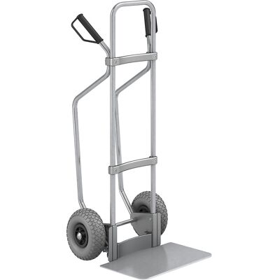 Sackkarre mit Kufen, verzinkt, Schaufel-BxT 450 x 350 mm, verzinkt, PU-Bereifung, ab 5 Stk eurokraft pro Sackkarre mit Kufen, verzinkt, Schaufel-BxT 450 x 350 mm, verzinkt, PU-Bereifung, ab 5 Stk eurokraft pro