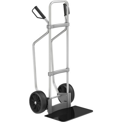 Aluminium-Sackkarre mit Kufen, Schaufel-BxT 450 x 350 mm, schwarz, Vollgummibereifung, ab 5 Stk eurokraft pro Aluminium-Sackkarre mit Kufen, Schaufel-BxT 450 x 350 mm, schwarz, Vollgummibereifung, ab 5 Stk eurokraft pro