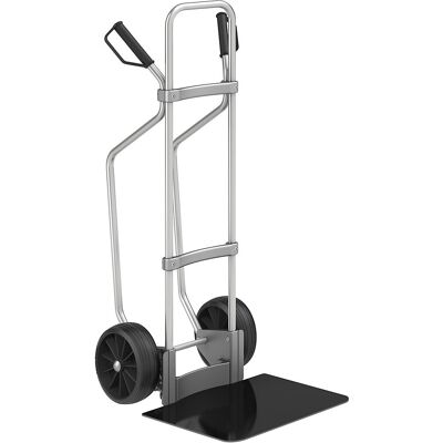 Aluminium-Sackkarre mit Kufen, Schaufel-BxT 450 x 500 mm, schwarz, Vollgummibereifung, ab 5 Stk eurokraft pro Aluminium-Sackkarre mit Kufen, Schaufel-BxT 450 x 500 mm, schwarz, Vollgummibereifung, ab 5 Stk eurokraft pro