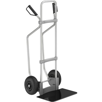 Aluminium-Sackkarre mit Kufen, Schaufel-BxT 450 x 350 mm, schwarz, Luftbereifung, ab 5 Stk eurokraft pro Aluminium-Sackkarre mit Kufen, Schaufel-BxT 450 x 350 mm, schwarz, Luftbereifung, ab 5 Stk eurokraft pro