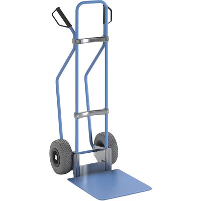 Sackkarre mit Kufen, blau, Schaufel-BxT 450 x 500 mm, blau, PU-Bereifung, ab 5 Stk eurokraft pro Sackkarre mit Kufen, blau, Schaufel-BxT 450 x 500 mm, blau, PU-Bereifung, ab 5 Stk eurokraft pro