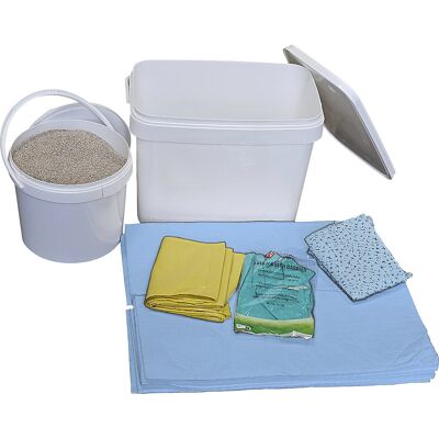 Leckage-Notfallbox, mit Vliesen und Granulat, Ausführung Öl, Vliese blau eurokraft basic Leckage-Notfallbox, mit Vliesen und Granulat, Ausführung Öl, Vliese blau eurokraft basic