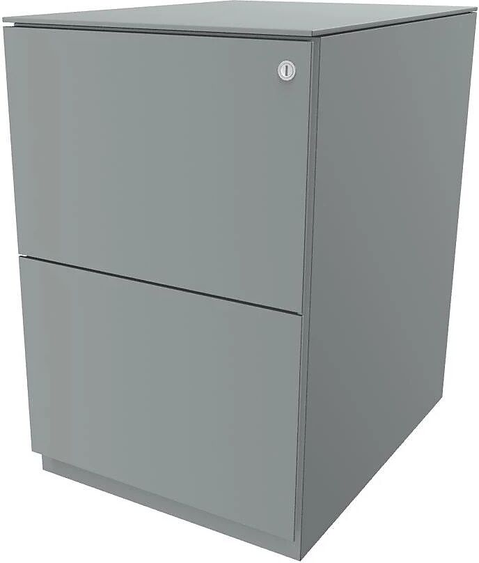 BISLEY Rollcontainer Note™, mit 2 Hängeregistraturen HxB 652 x 420 mm, mit Top silber