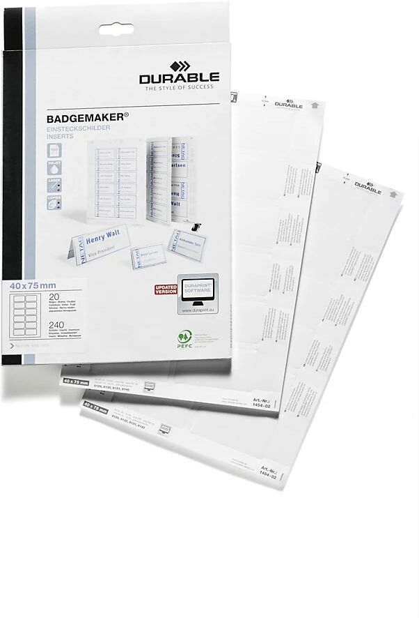 DURABLE BADGEMAKER Einsteckschilderbögen für HxB 40 x 75 mm, VE 1200 Stk abgerundete Ecken