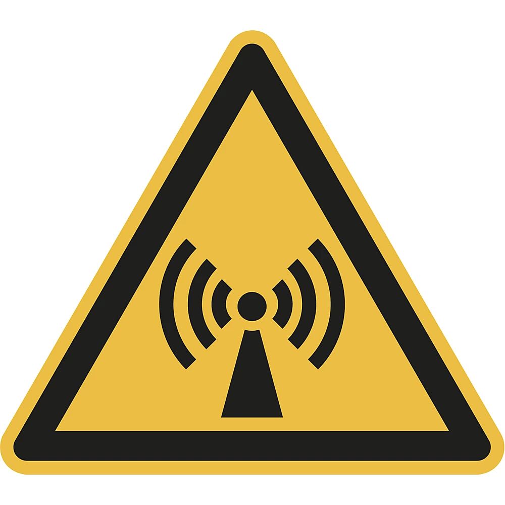 Warnkennzeichen Warnung vor nichtionisierender, elektromagnetischer Strahlung, VE 10 Stk Folie, Schenkellänge 100 mm