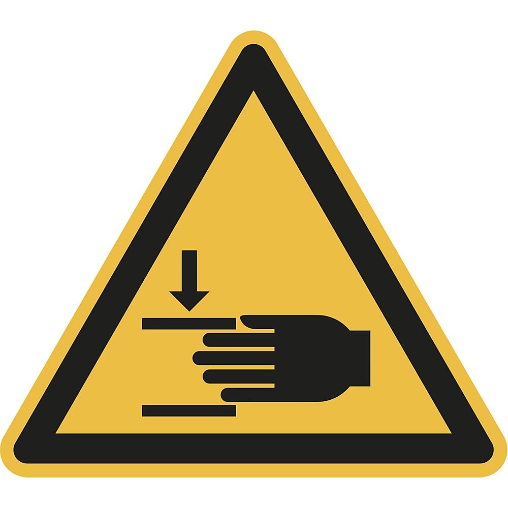 Warnkennzeichen Warnung vor Handverletzungen, VE 10 Stk Folie, Schenkellänge 200 mm