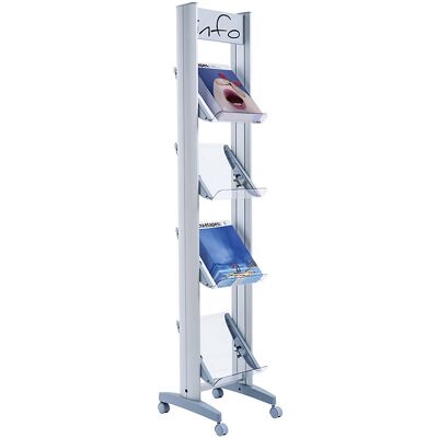 Mobiler Metall-Prospektständer, mit Plexiglasböden, Breite 330 mm Paperflow Mobiler Metall-Prospektständer, mit Plexiglasböden, Breite 330 mm Paperflow