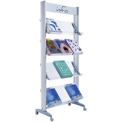 Mobiler Metall-Prospektständer, mit Plexiglasböden, Breite 720 mm Paperflow Mobiler Metall-Prospektständer, mit Plexiglasböden, Breite 720 mm Paperflow