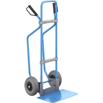 Sackkarre mit Kufen, blau, Schaufel-BxT 450 x 350 mm, blau, PU-Bereifung, ab 5 Stk eurokraft pro Sackkarre mit Kufen, blau, Schaufel-BxT 450 x 350 mm, blau, PU-Bereifung, ab 5 Stk eurokraft pro