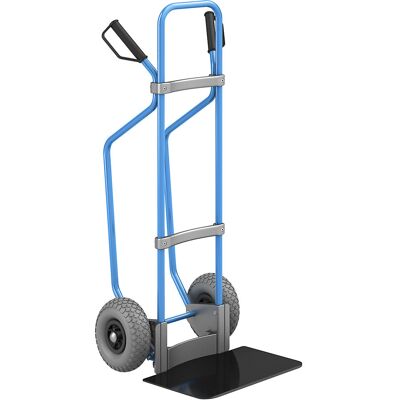 Sackkarre mit Kufen, blau, Schaufel-BxT 450 x 350 mm, schwarz, PU-Bereifung, ab 5 Stk eurokraft pro Sackkarre mit Kufen, blau, Schaufel-BxT 450 x 350 mm, schwarz, PU-Bereifung, ab 5 Stk eurokraft pro