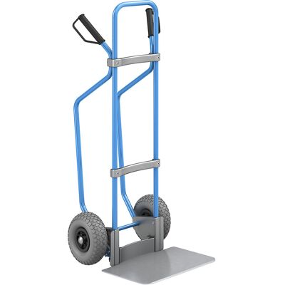 Sackkarre mit Kufen, blau, Schaufel-BxT 450 x 350 mm, verzinkt, PU-Bereifung, ab 5 Stk eurokraft pro Sackkarre mit Kufen, blau, Schaufel-BxT 450 x 350 mm, verzinkt, PU-Bereifung, ab 5 Stk eurokraft pro
