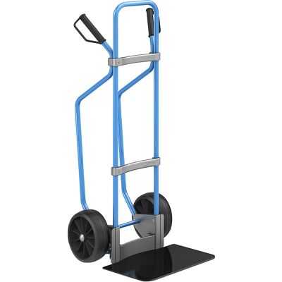 Sackkarre mit Kufen, blau, Schaufel-BxT 450 x 350 mm, schwarz, Vollgummibereifung, ab 5 Stk eurokraft pro Sackkarre mit Kufen, blau, Schaufel-BxT 450 x 350 mm, schwarz, Vollgummibereifung, ab 5 Stk eurokraft pro