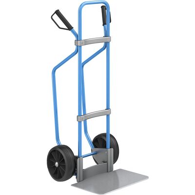 Sackkarre mit Kufen, blau, Schaufel-BxT 450 x 350 mm, verzinkt, Vollgummibereifung, ab 5 Stk eurokraft pro Sackkarre mit Kufen, blau, Schaufel-BxT 450 x 350 mm, verzinkt, Vollgummibereifung, ab 5 Stk eurokraft pro