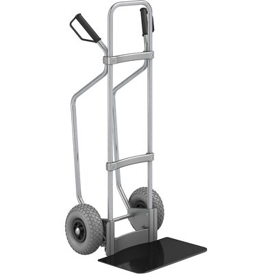 Sackkarre mit Kufen, verzinkt, Schaufel-BxT 450 x 350 mm, schwarz, PU-Bereifung, ab 5 Stk eurokraft pro Sackkarre mit Kufen, verzinkt, Schaufel-BxT 450 x 350 mm, schwarz, PU-Bereifung, ab 5 Stk eurokraft pro
