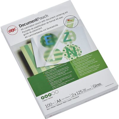 Laminierfolie glänzend, Folienstärke 125 µm, VE 100 Stk, für Format A4 GBC Laminierfolie glänzend, Folienstärke 125 µm, VE 100 Stk, für Format A4 GBC