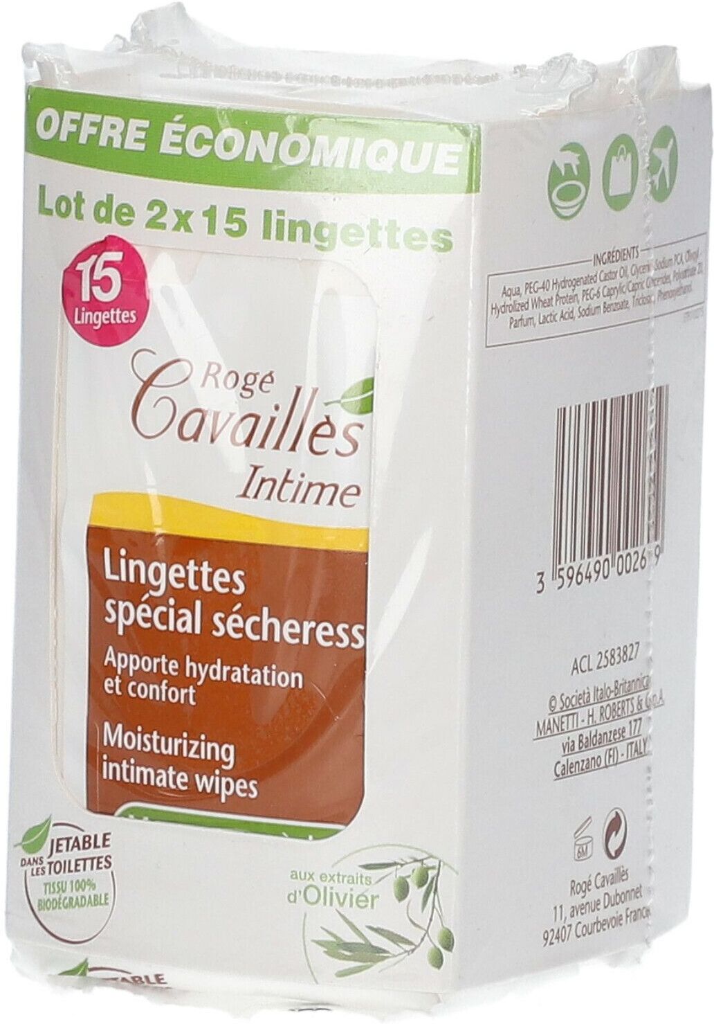 ROGE CAVAILLES Rogé Cavaillès Lingettes Intimes Sécheresse, Lingette imprégnée pour usage intime, sachet