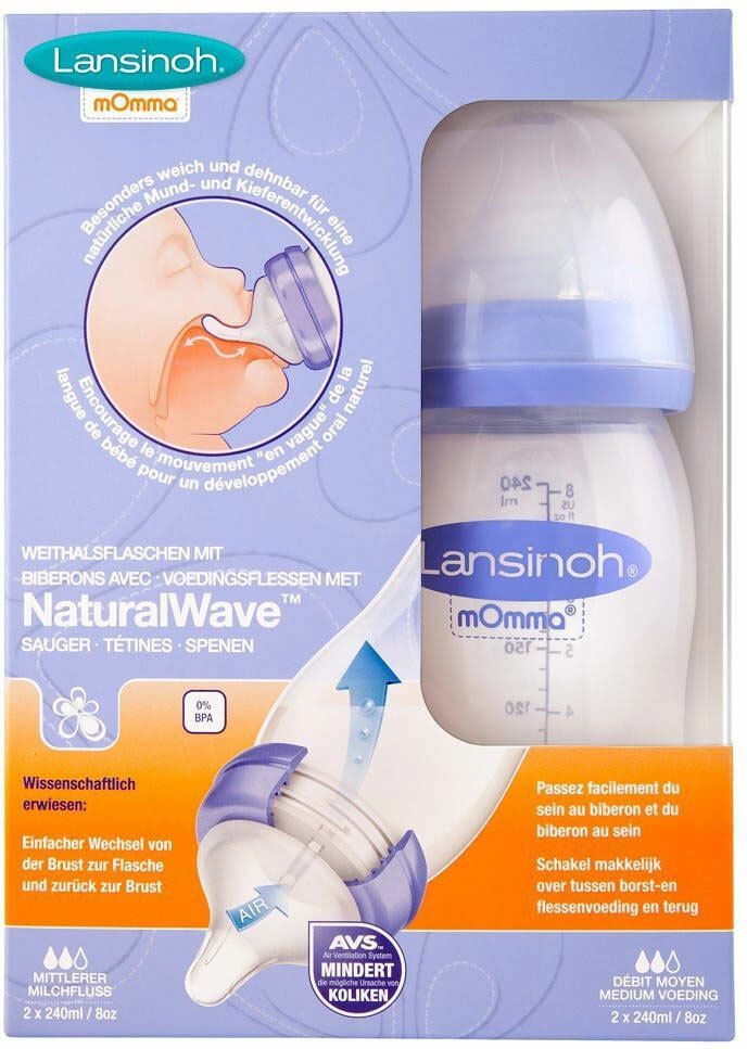 Lansinoh® mOmma® NaturalWave™ Babyflasche 240 ml mit Sauger mittlerer Milchfluss