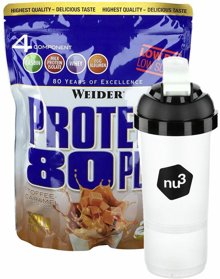 Diverse Weider Protein 80 Plus Caramel-Toffee + nu3 SmartShaker