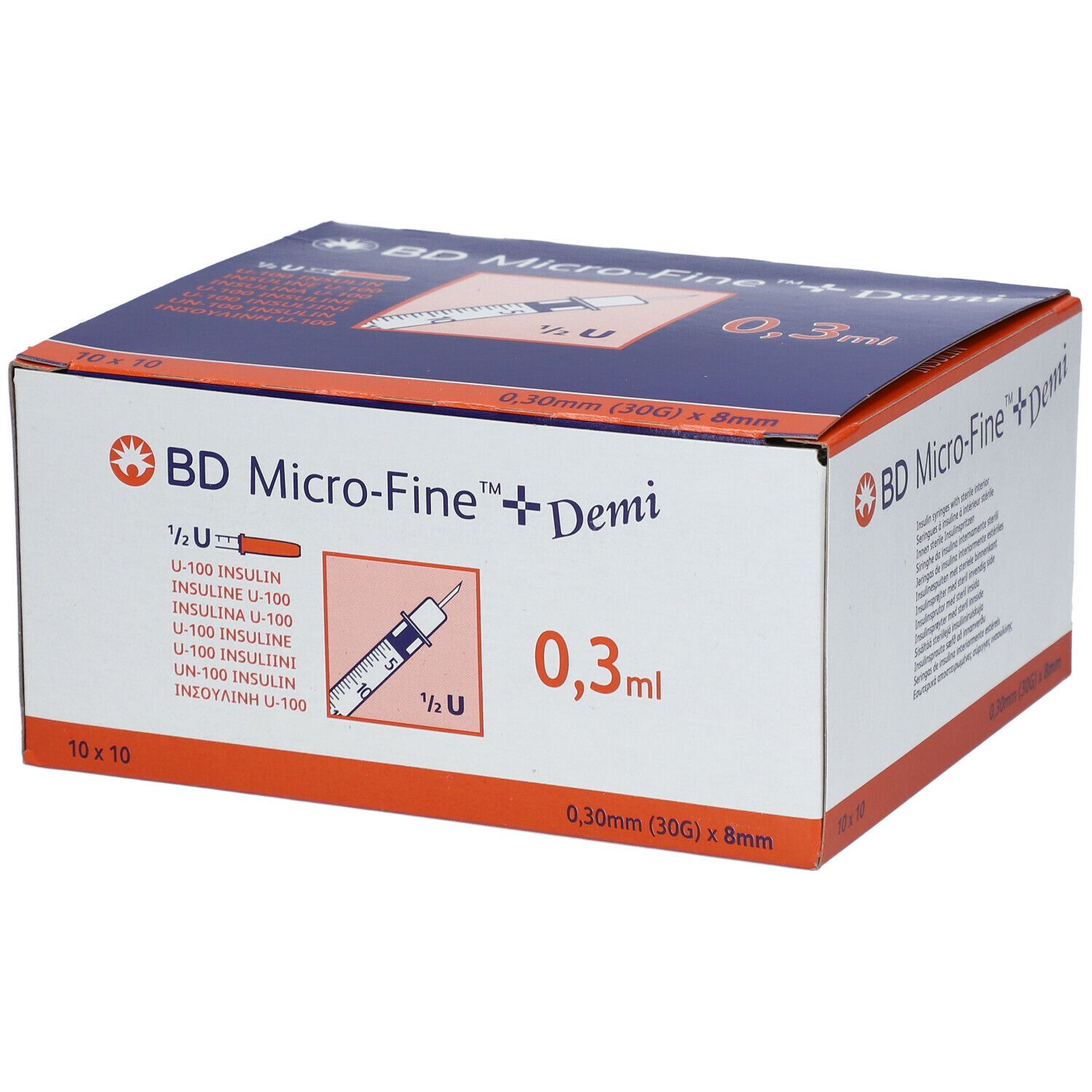 BD Micro-Fine™ 30 G 0,3 x 8 mm 0,3 ml + Demi U-100 Insulin Innen sterile Insulinspritze