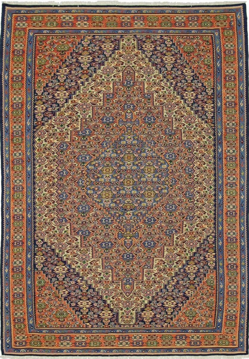 Nain Trading Persischer Kelim Senneh Teppich 293x206 Dunkelgrau/Dunkelbraun (Wolle, Persien/Iran, Handgeknüpft)