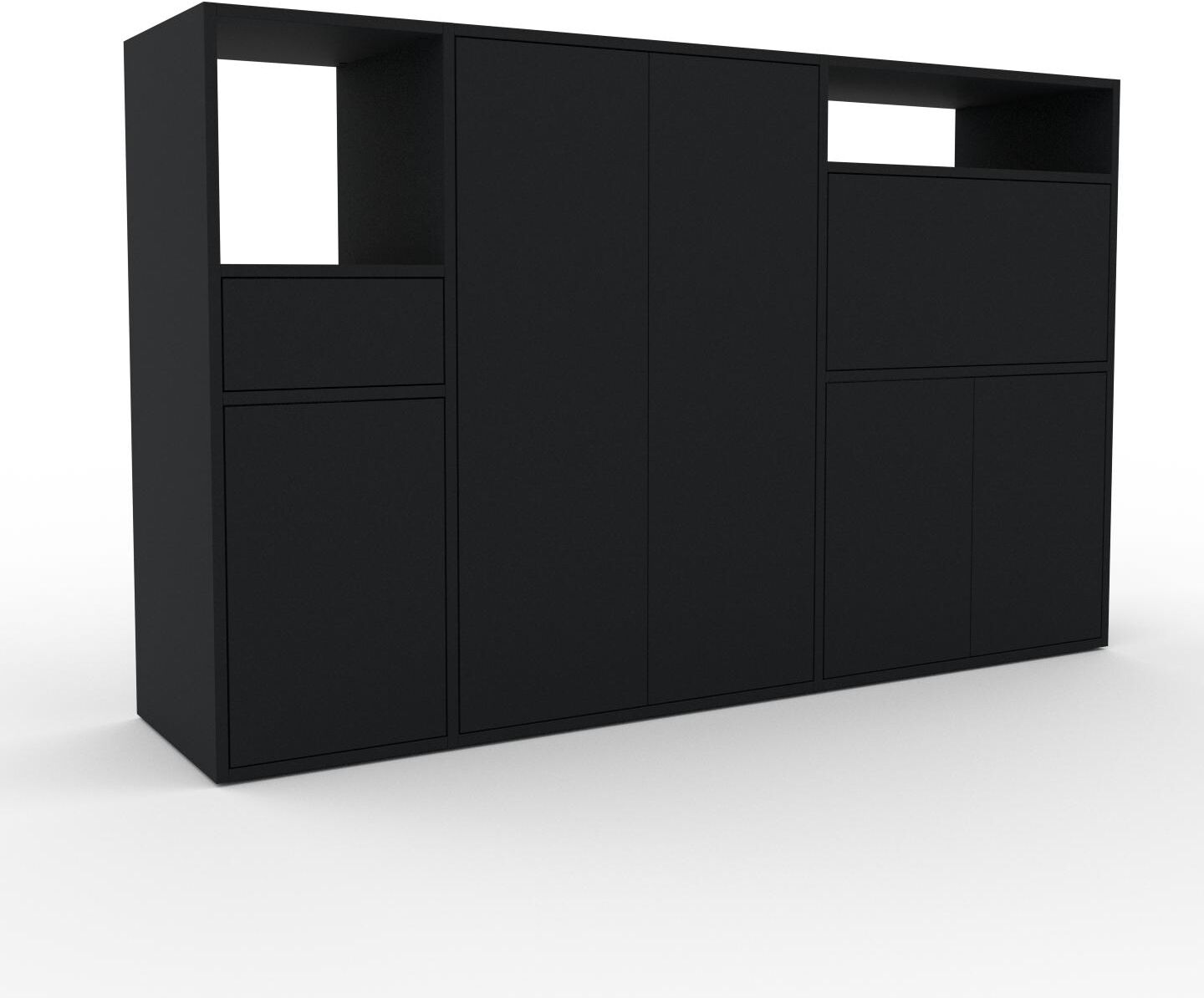 MYCS Aktenschrank Schwarz - Büroschrank: Schubladen in Schwarz & Türen in Schwarz - Hochwertige Materialien - 190 x 118 x 47 cm, Modular