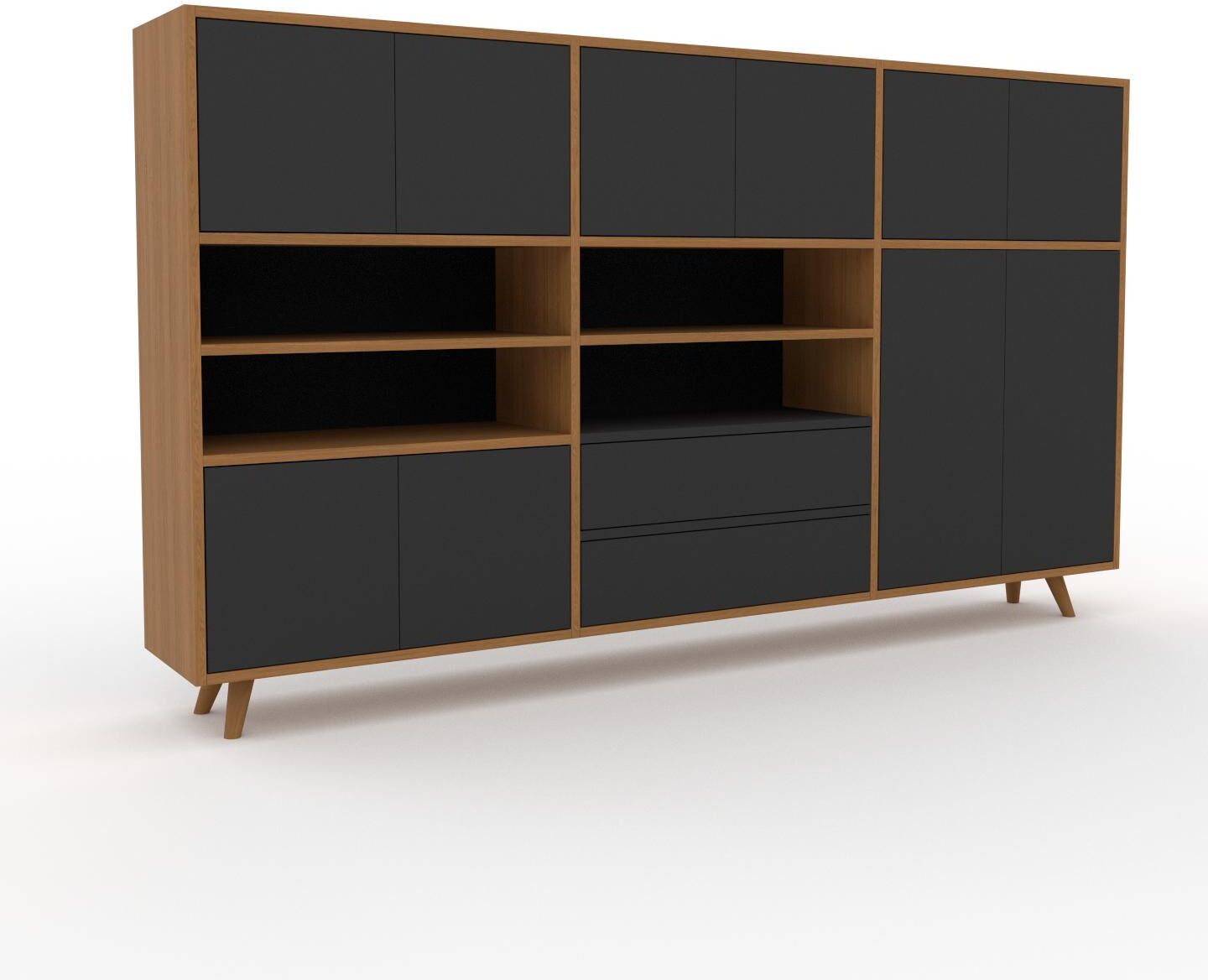 MYCS Sideboard Graphitgrau - Sideboard: Schubladen in Graphitgrau & Türen in Graphitgrau - Hochwertige Materialien - 226 x 130 x 35 cm, konfigurierbar