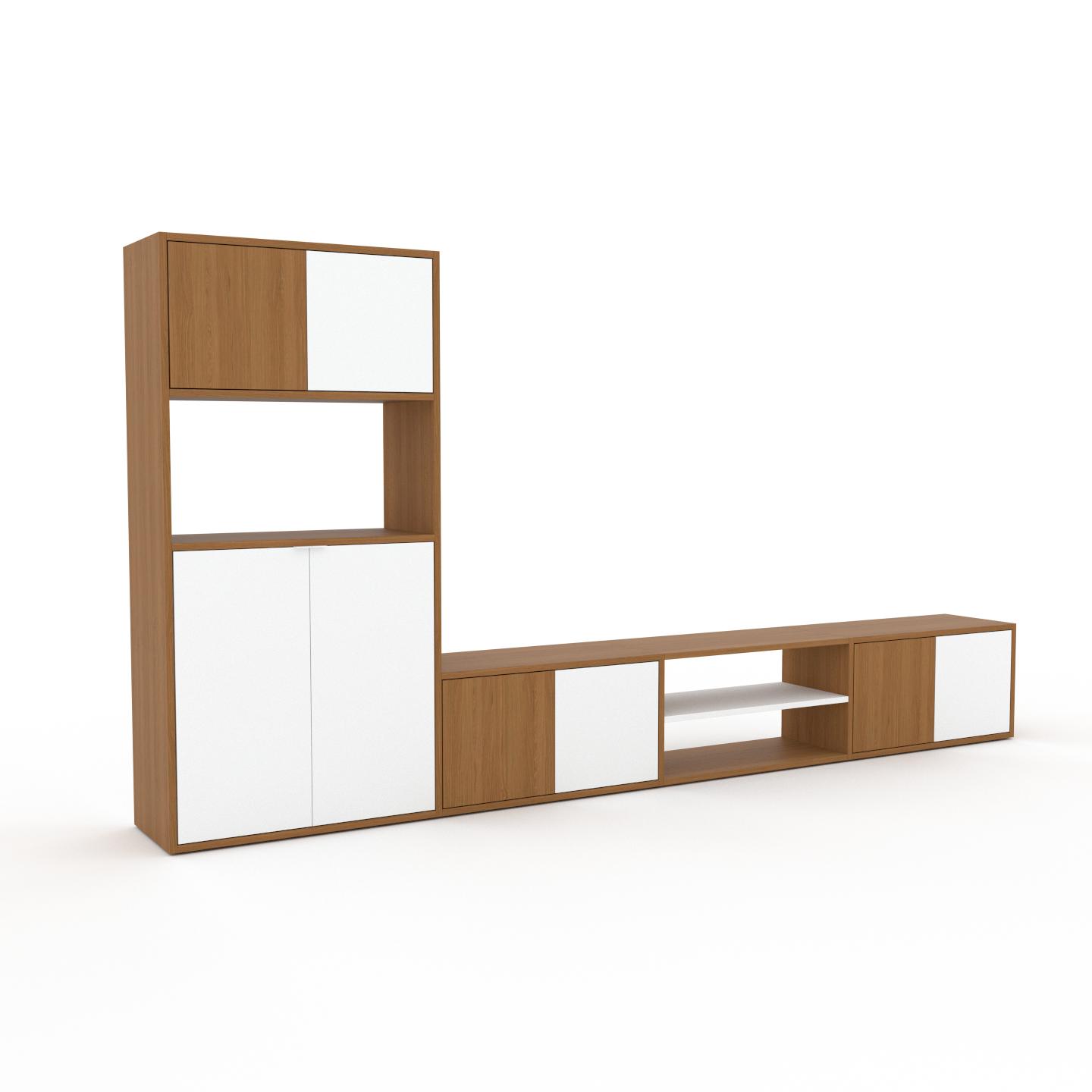 MYCS TV-Schrank Weiß - Moderner Fernsehschrank: Türen in Weiß - 301 x 157 x 35 cm, konfigurierbar