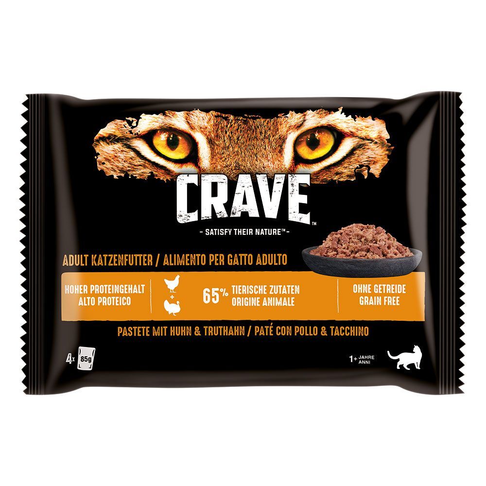Crave 4x 85g Multipack Pastete mit Huhn & Truthahn Crave Nassfutter für Katzen