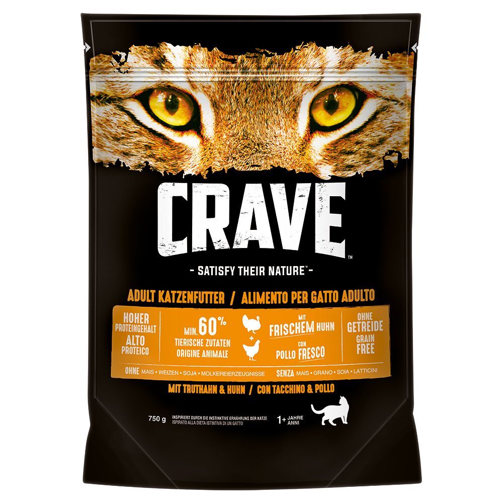 Crave 6x 750g Adult mit Truthahn & Huhn Crave Trockenfutter für Katzen